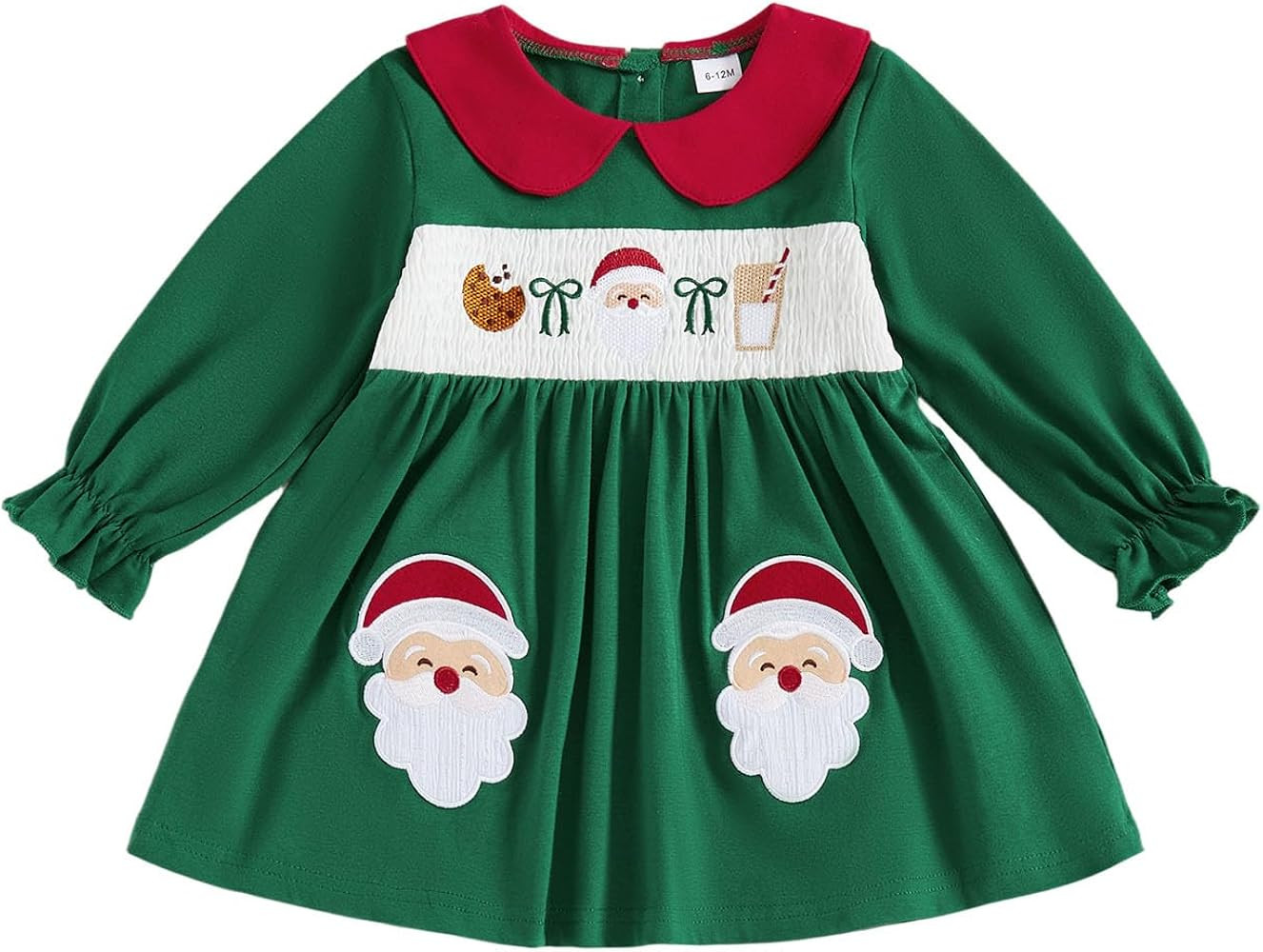 BULINGNA Toddler Baby Girl Christmas Santa Dress Long Sleeve Doll Collar Kids Smocked Christmas D... | Amazon (US)