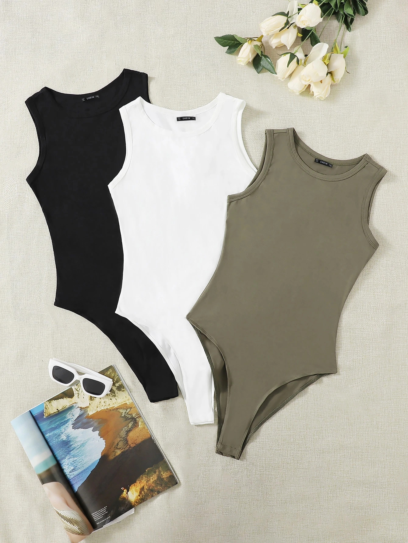 SHEIN Plus 3pcs Solid Tank Bodysuit | SHEIN