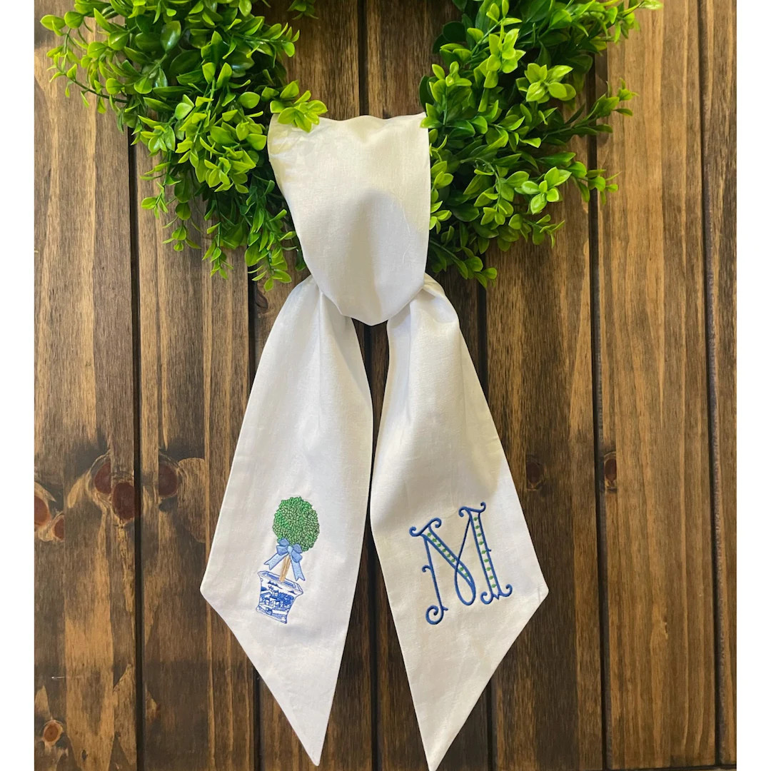 Chinoiserie Bow Topiary Wreath Sash - Etsy | Etsy (US)