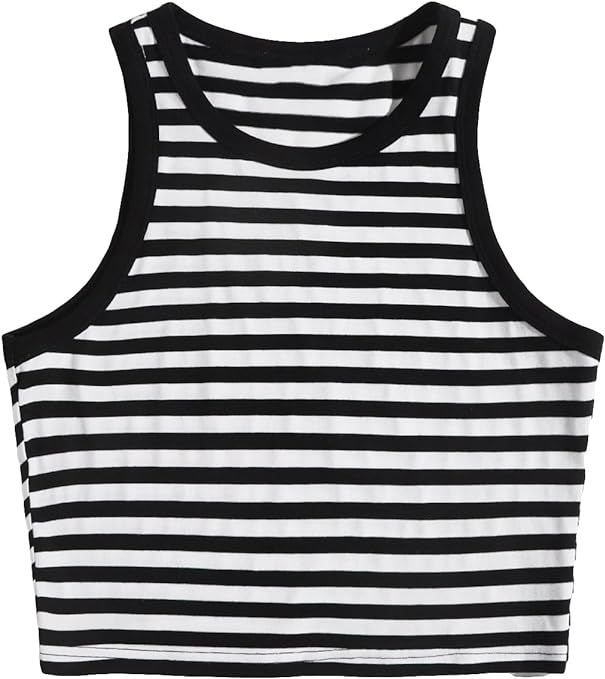 Milumia Women Striped Crop Tank Tops Sleeveless Skinny Tee Shirts | Amazon (US)