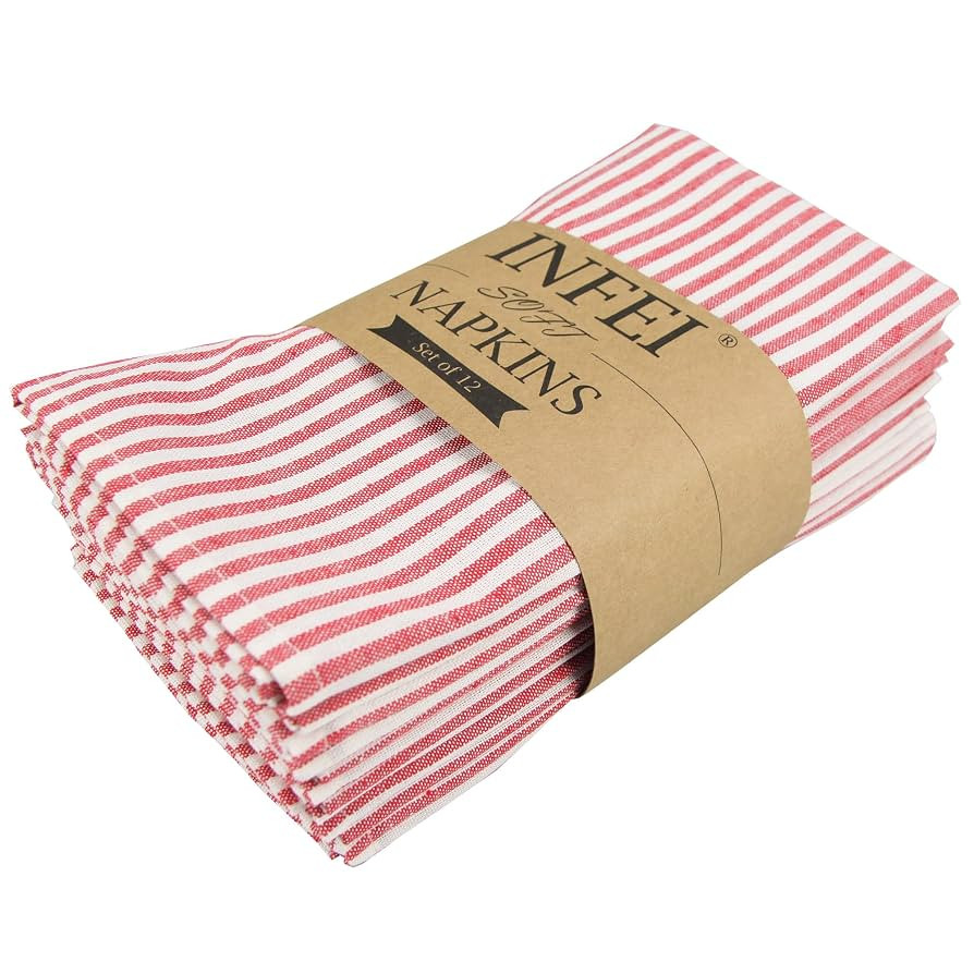 Plain Striped Cotton Linen Blended Dinner Cloth Napkins - Set of 12 (40 x 30 cm) - for Events & H... | Amazon (US)