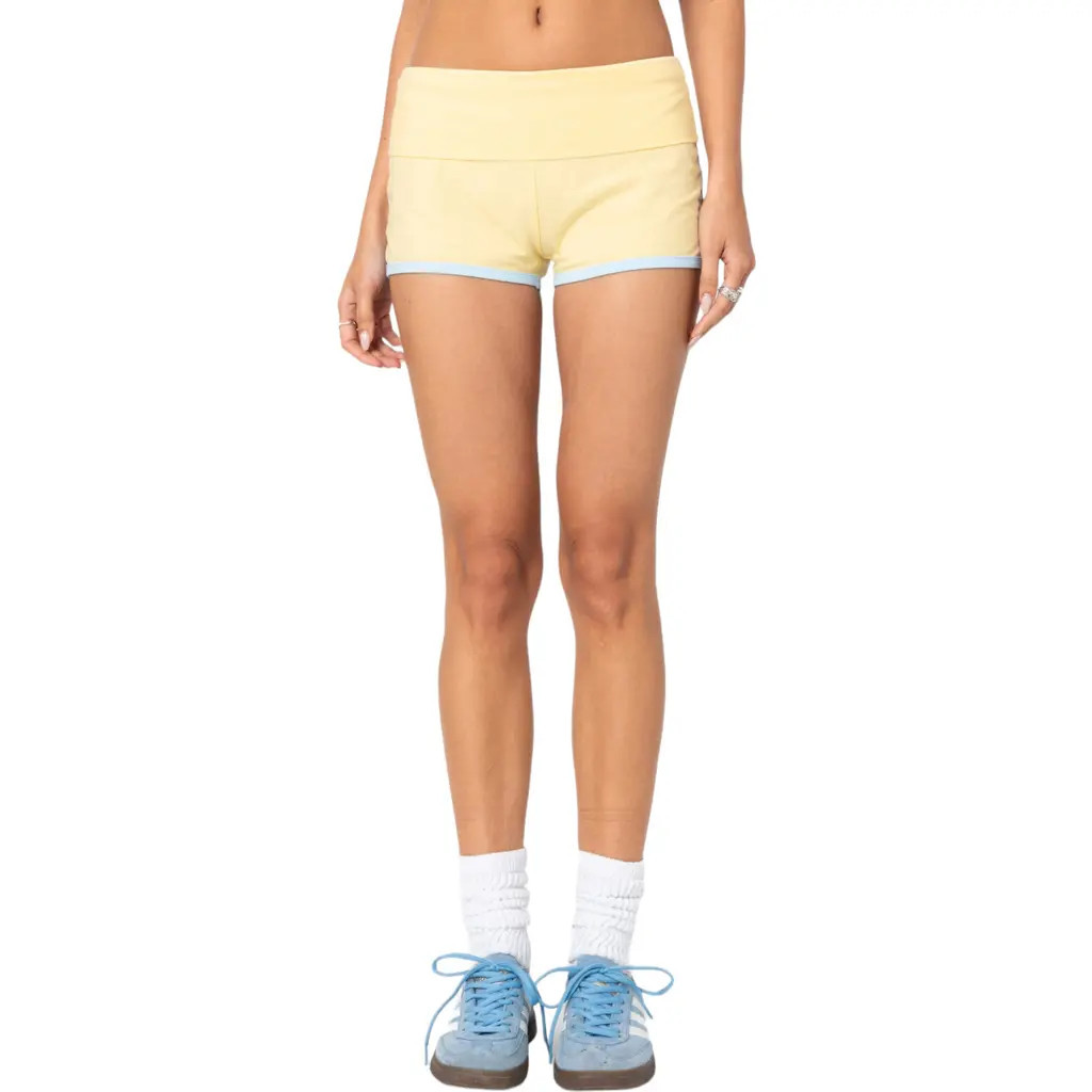EDIKTED Lucky Foldover Shorts in Yellow at Nordstrom, Size X-Large | Nordstrom