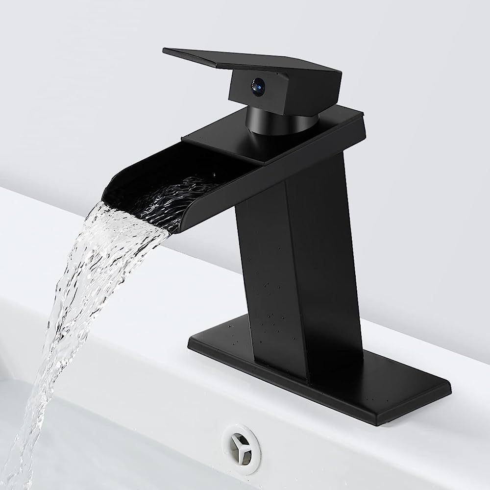 Solepearl Matte Black Waterfall Bathroom Faucet Wide Mouth Spout, Solid Brass Sink Vanity Faucets... | Amazon (US)