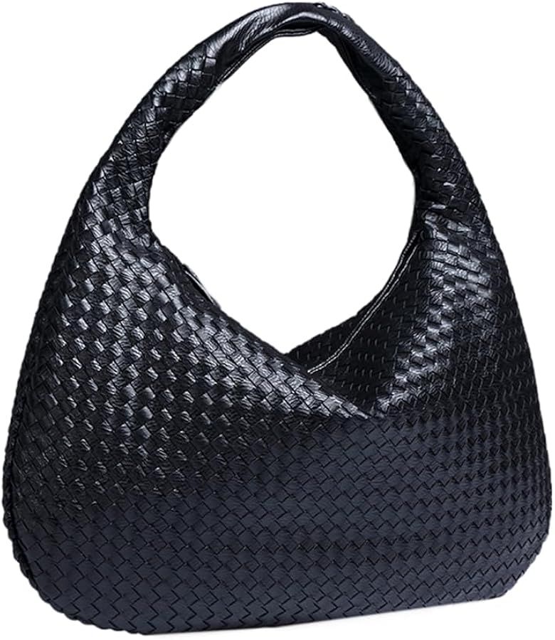 RomanticDesign Women Woven Vegan Leather Handbag Retro Top-handle Shoulder Bag Handmade Tote Bag ... | Amazon (US)