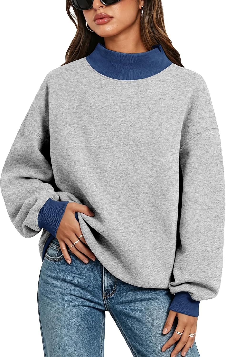 Orchidays Women's Oversized Sweatshirts Color Block Turtleneck Fleece Pullover Tops Long Sleeve Loose Fashion Outfits | Amazon (US)