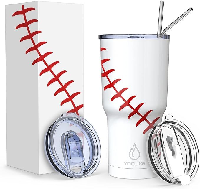 yoelike Baseball Tumbler 30 oz Stainless Steel Double Wall Vacuum Insulated Cup with Straws, Spla... | Amazon (US)