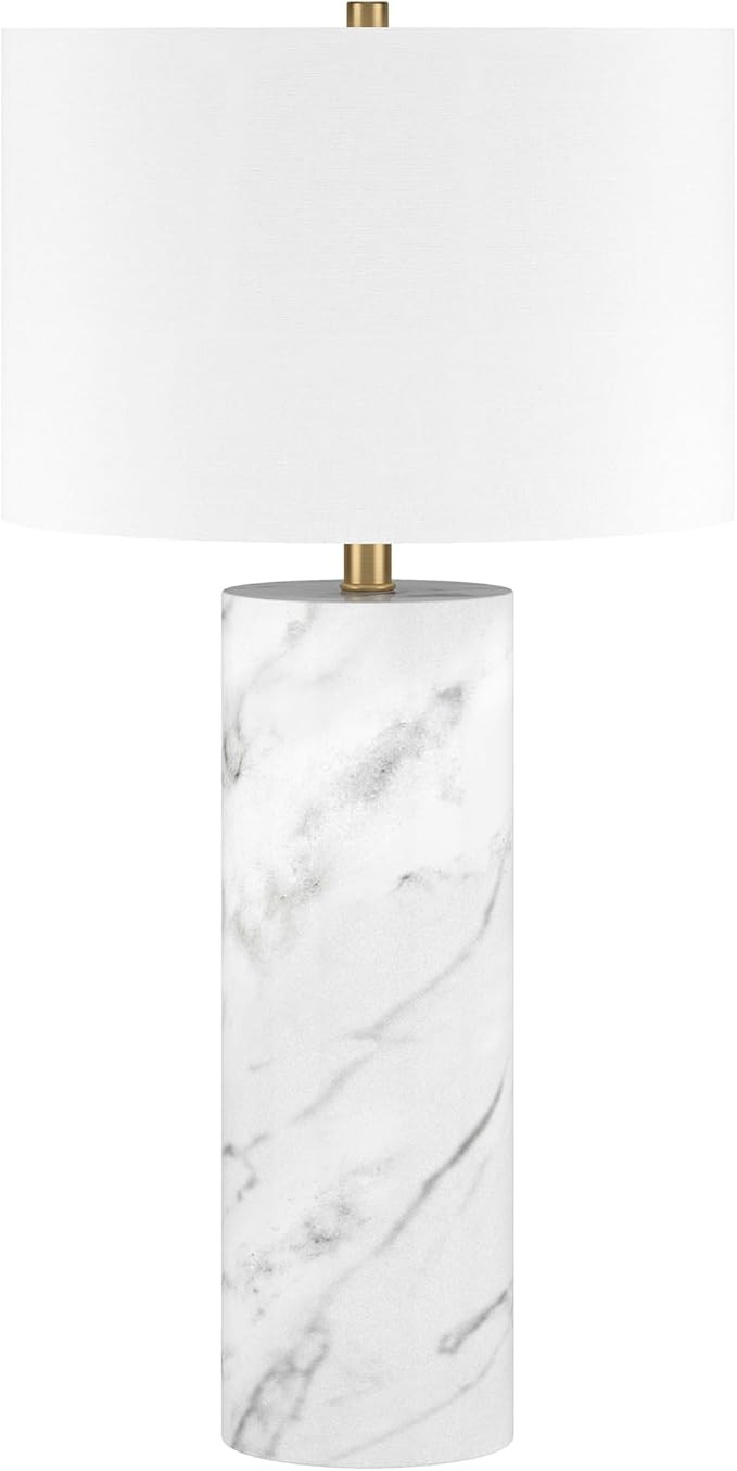 Henn&Hart 29.5'' Glam 1-Light Table Lamp with White Fabric Drum Shade for Living Room, Bedroom, o... | Amazon (US)