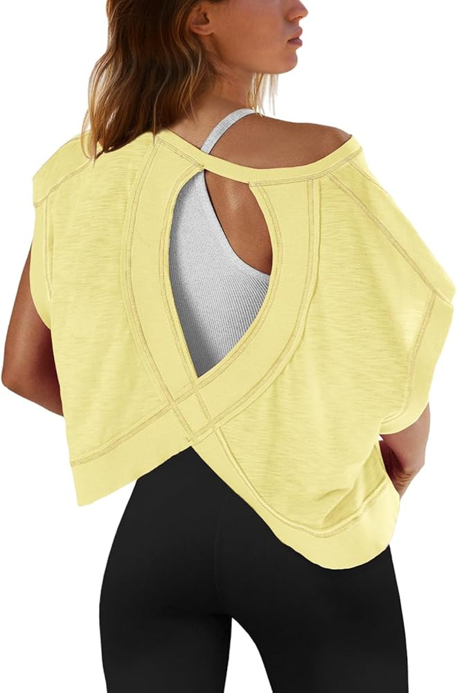 SENSERISE Womens Open Back Workout Tops Backless Short Sleeve Athletic Shirt Running Crop Top Gym... | Amazon (US)