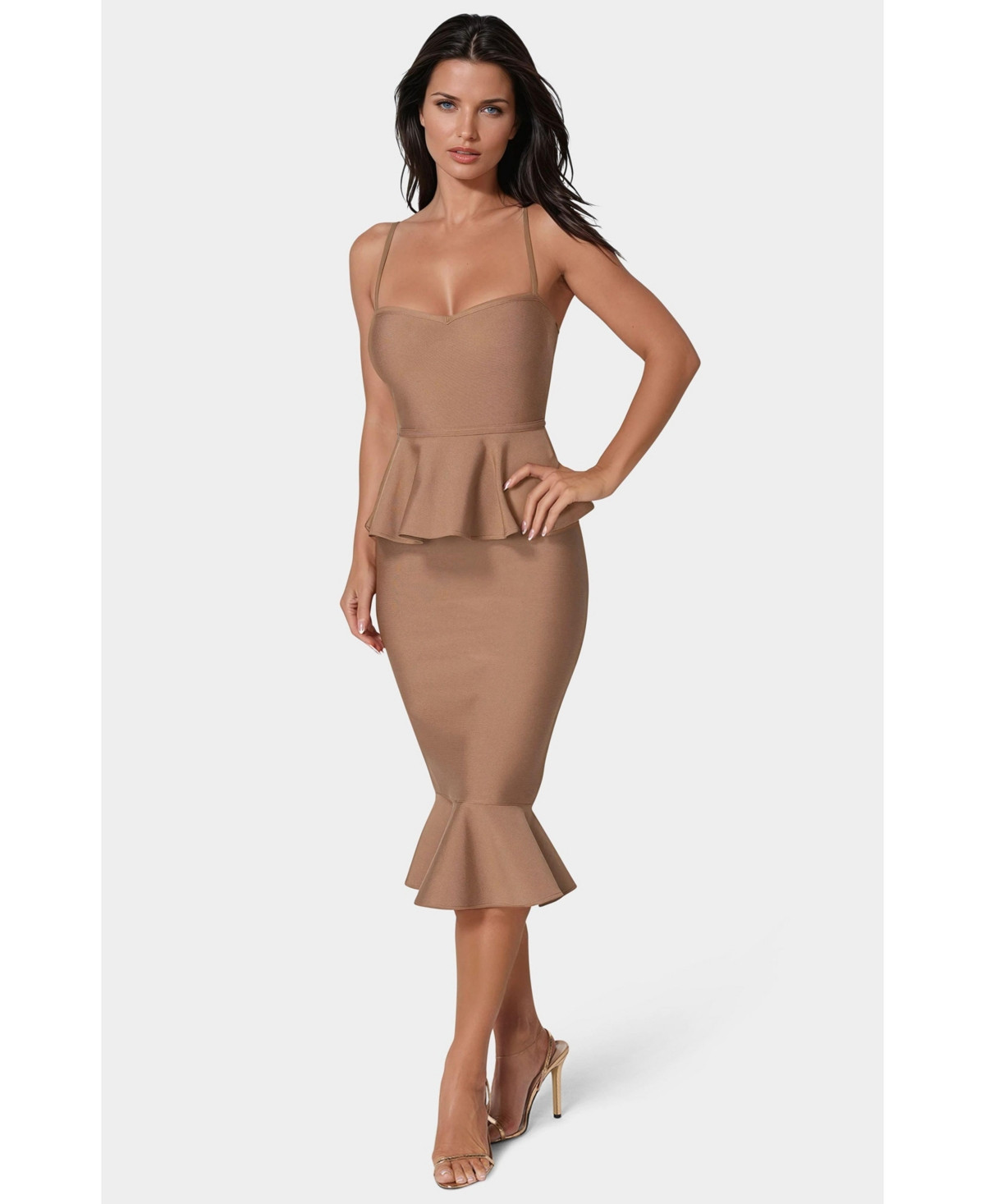 Bebe Women's Peplum Bandage Midi Dress - Brown | Macy's