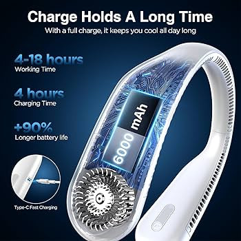 Neck Fan, Hands Free Bladeless Neck Fans Portable Rechargeable, 6000 mAh Battery Operated Wearabl... | Amazon (US)