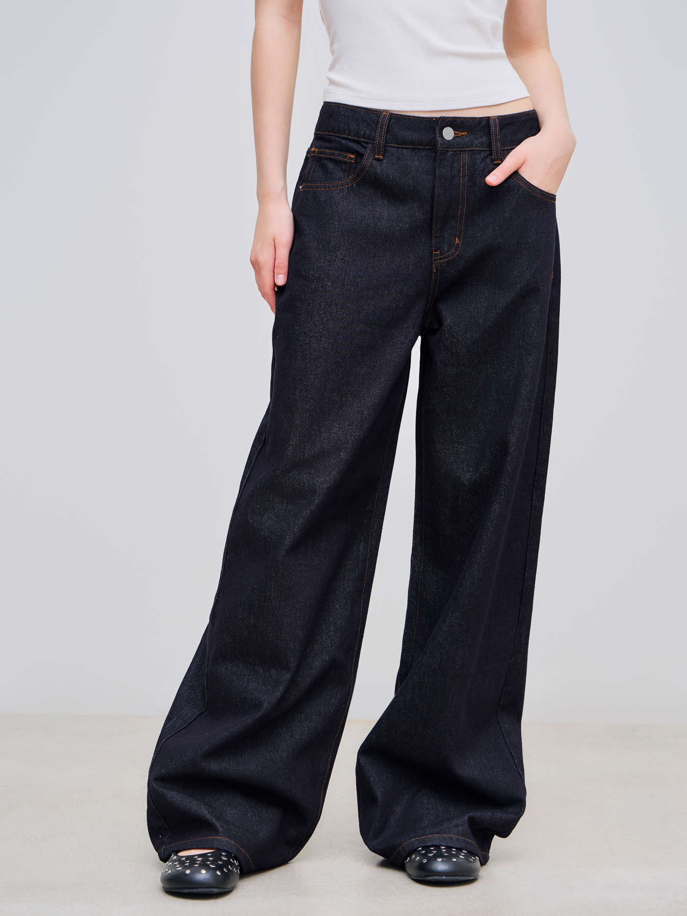 Cider Denim Mid Rise Solid Pocket Straight Leg Jeans | Cider