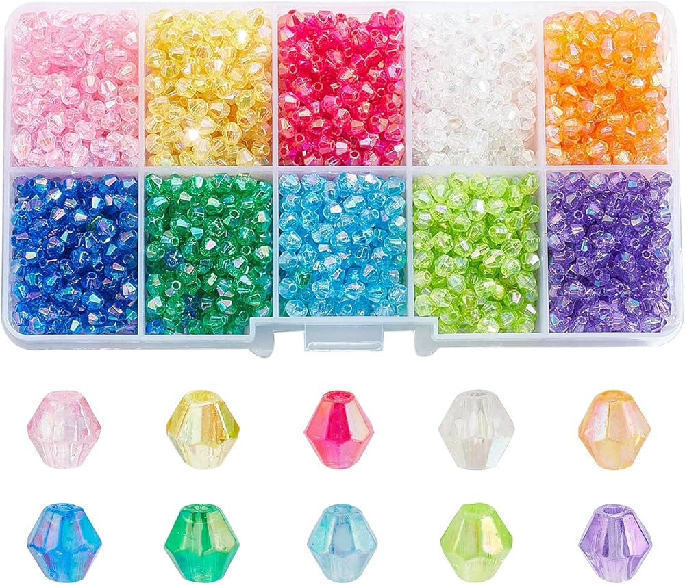 PH PandaHall 2500pcs Faceted Acrylic Beads 4mm Colorful Beads 10 Color Crystal Bicone Beads Loose... | Amazon (US)