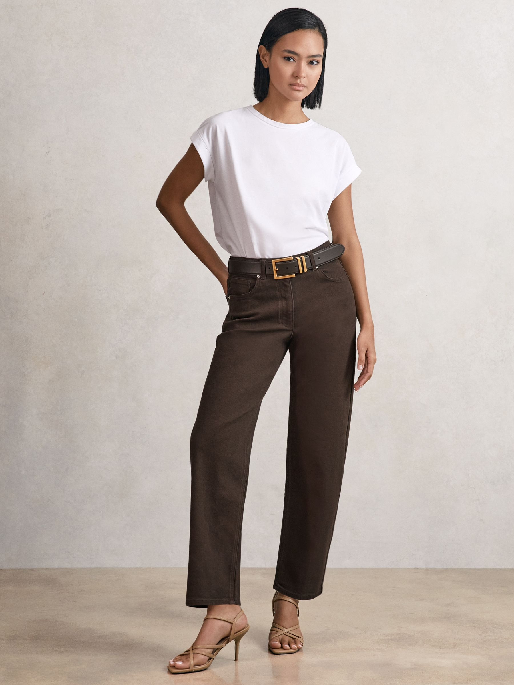 Mid-Rise Straight-Leg Jeans in Chocolate | Reiss UK