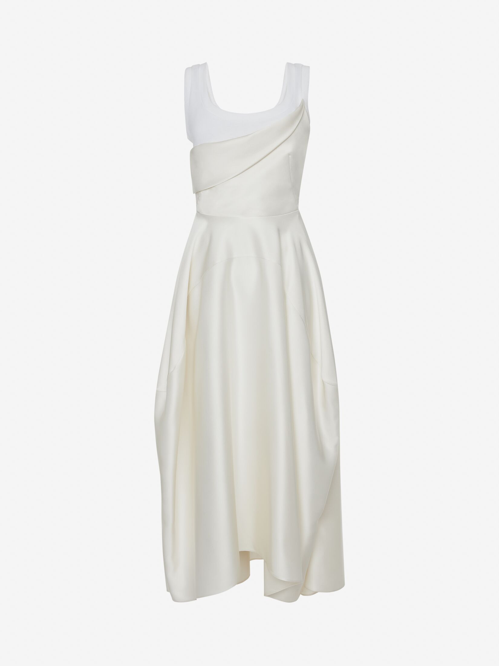 Women's Asymmetric Cotton Dress in White - Ivory | Alexander McQueen