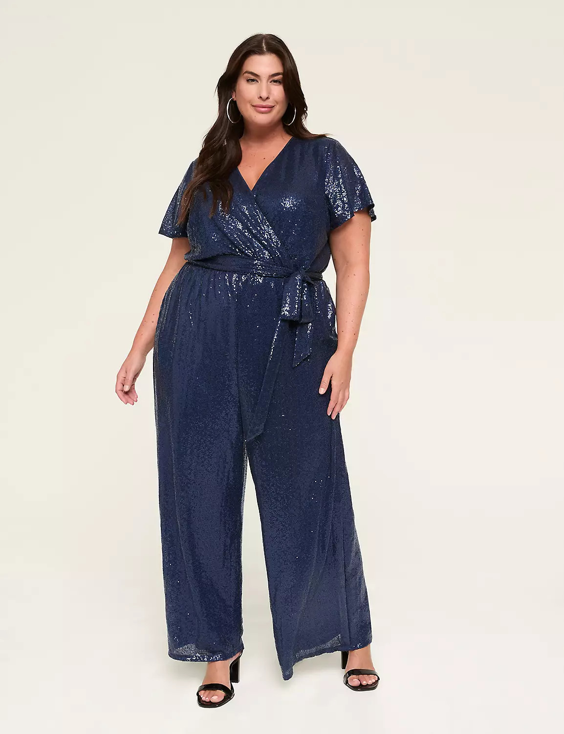 Sequin Flutter-Sleeve Wide Leg Jumpsuit | Lane Bryant (US)