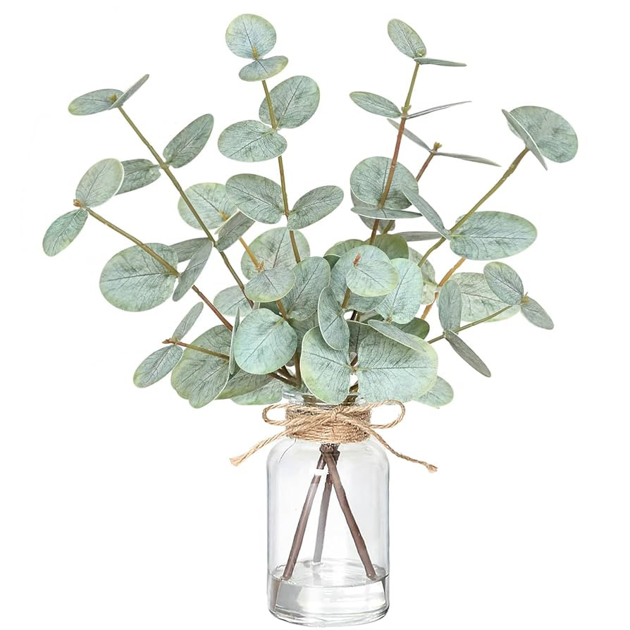 13" Fake Eucalyptus Stems in Vase with Faux Water,Artificial Plants Eucalyptus Leaves for Shelf D... | Amazon (US)