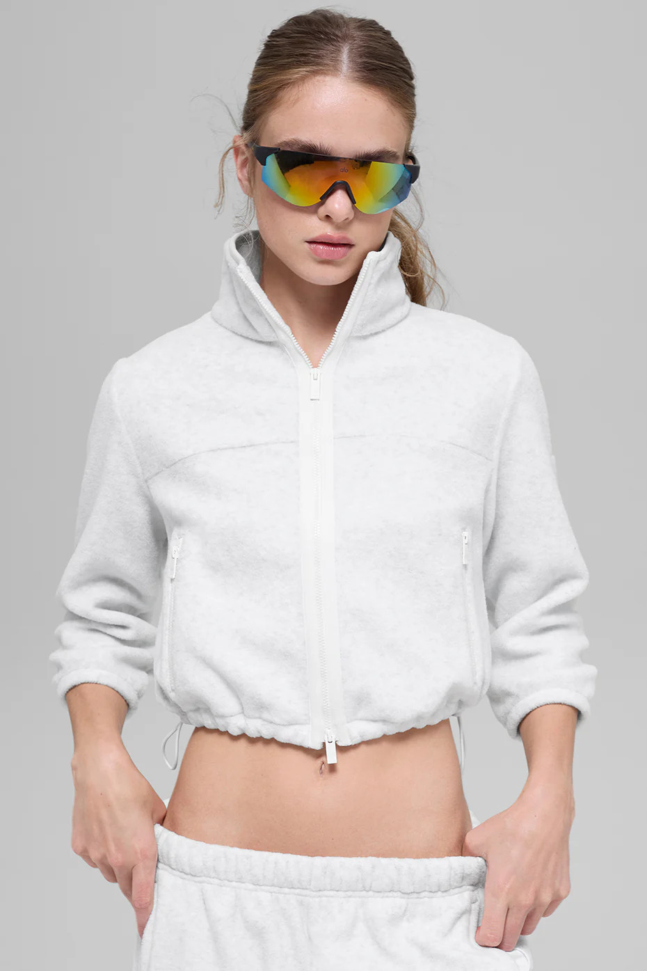 ALO | Polar Fleece Retreat Cropped Jacket in White Heather Grey, Size: XS | Alo Yoga (US)
