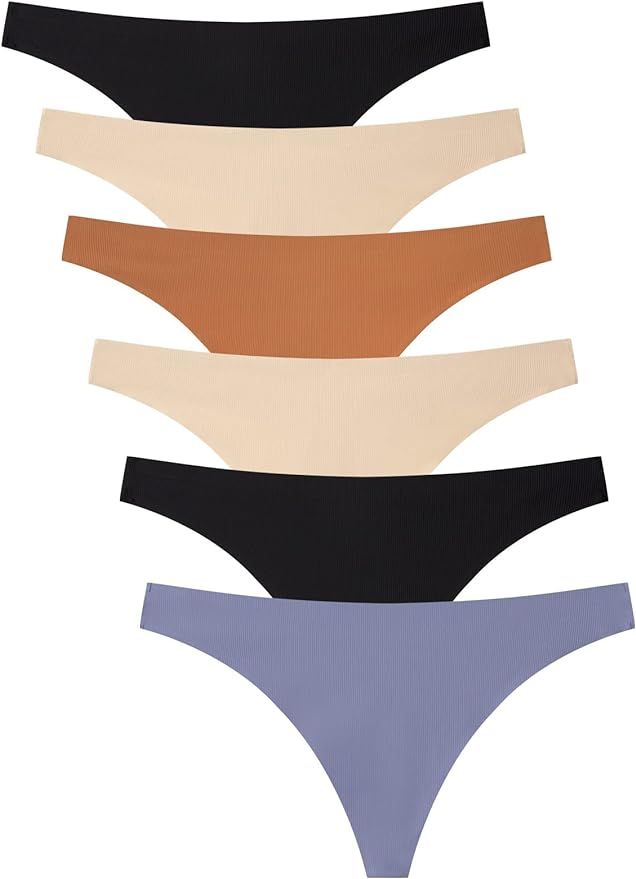 MELERIO Seamless Thongs for Women Laser Cut Ribbed Thong Underwear 3-6 Pack | Amazon (US)