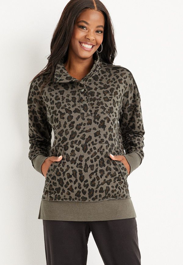 Animal Print Snap Button Sweatshirt | Maurices