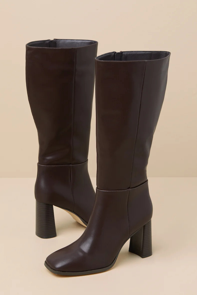 Reelee Chocolate Square Toe Knee-High Boots | Lulus