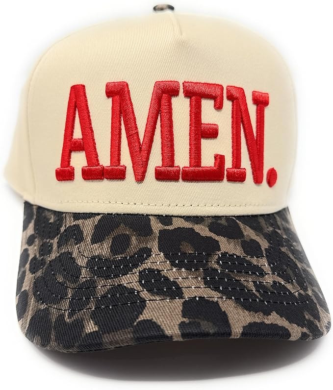 Vintage Leopard Amen Trucker Cap, Puff Embroidery, Leopard Print Brim, Snapback Closure | Amazon (US)