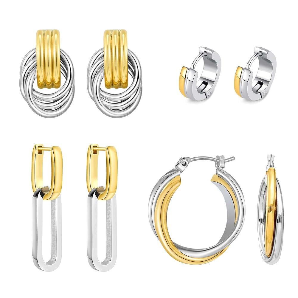 QJLE Gold Silver Earrings for Women Two Tone Earrings Set Multipack Jewelry | Amazon (CA)