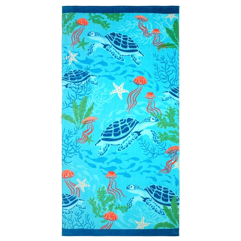 Mainstays Oversized Sea Turtle Beach Towel, 72 in x 36 in, Blue | Walmart (US)