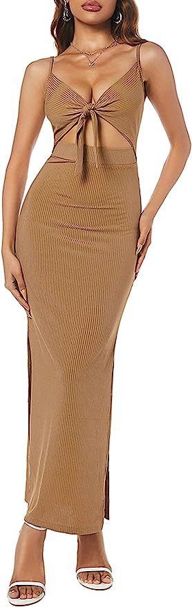 ZAFUL Casual Maxi Dress for Women Split Sexy Cocktail Dress Cut Out Bodycon Dress Spaghetti Strap... | Amazon (US)