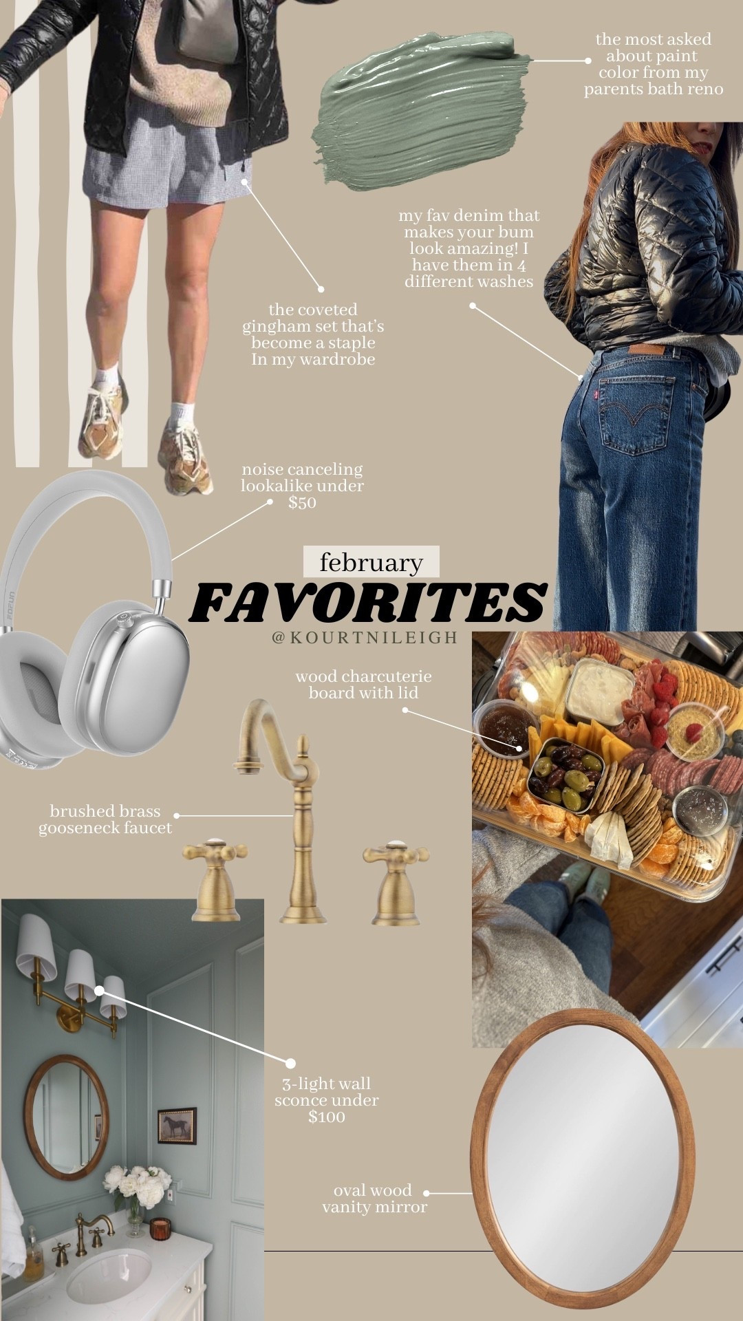 Your favorites from February including my favorite denim that makes your bum look amazing, the gingham set I use interchangeably throughout my wardrobe, the lookable headphones to the apple noise canceling ones, all the details from my parents bathroom remodel and our traveling wood charcuterie board that comes with a lid!

#LTKSaleAlert #LTKSeasonal #LTKHome