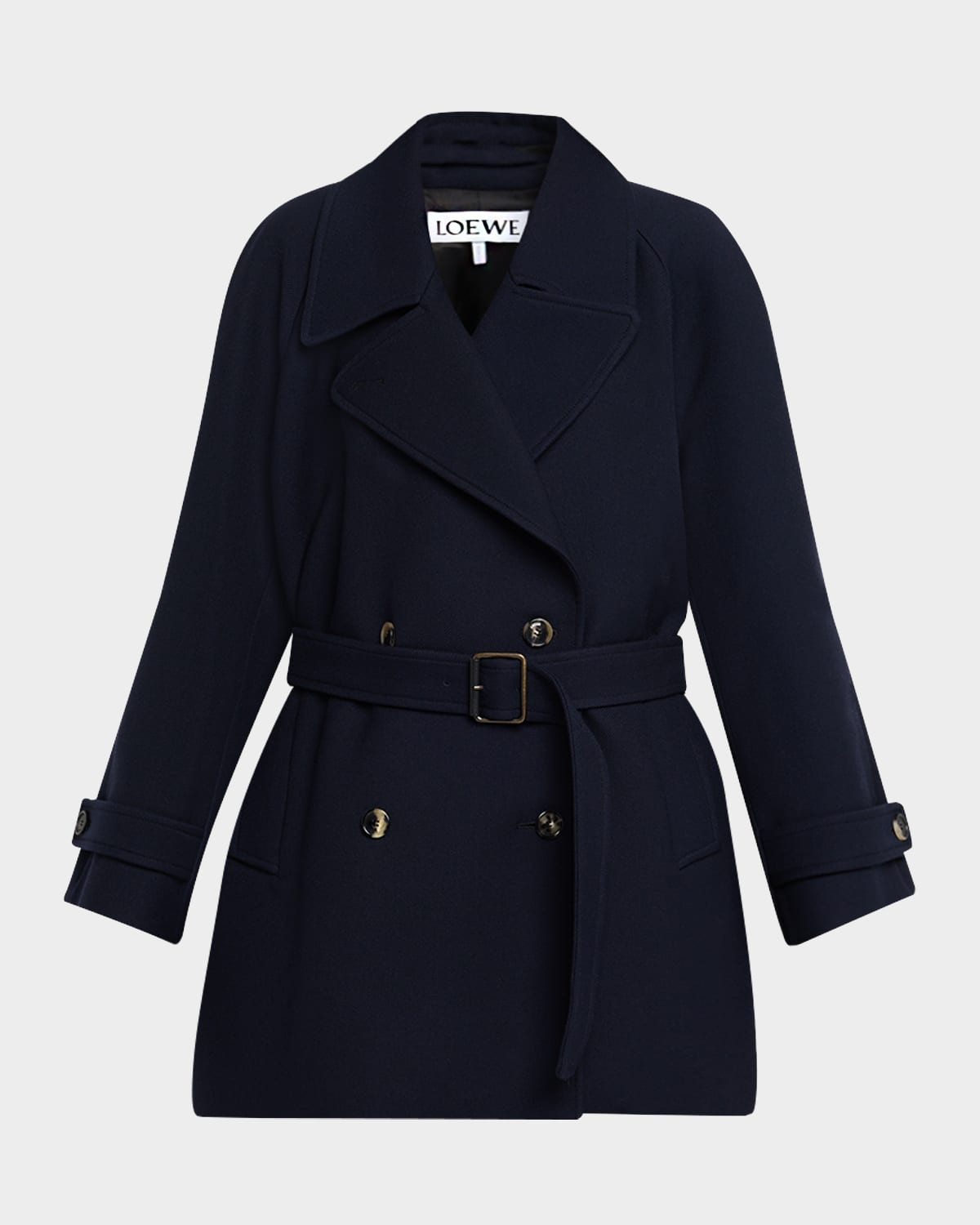 Double-Breasted Belted Wool Twill Coat | Neiman Marcus