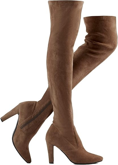 Shoe'N Tale Women Stretch Suede Chunky Heel Thigh High Over The Knee Boots | Amazon (US)