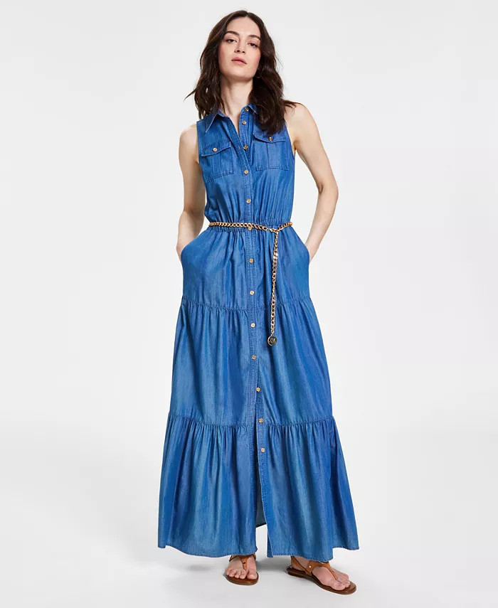Women's Chambray Tiered Ankle Dress | Macys (US)