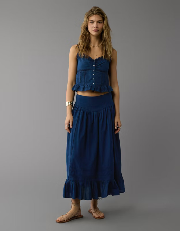 AE High-Waisted Ruffle Maxi Skirt | American Eagle Outfitters (US & CA)