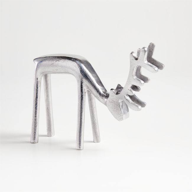 Silver 5" Grazing Reindeer Sculpture | Crate & Barrel