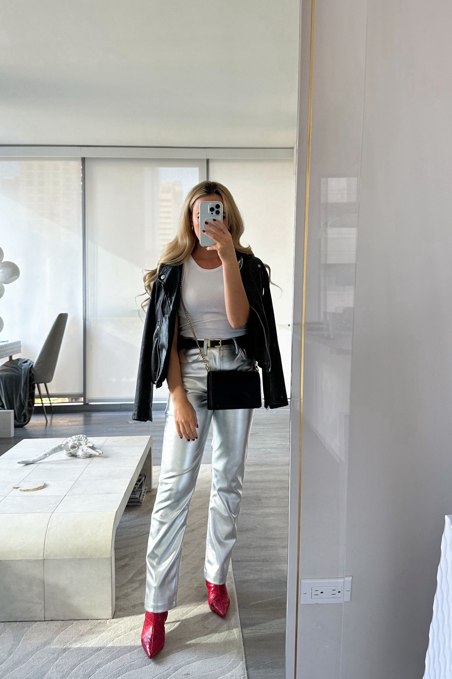 metallic trend
wearing 24short in pants

petite pants 
petite jacket
leather jacket 
Silver pants 
Prada
Holiday party outfit
Party pants
New Year’s Eve outfit 
Going out outfit
#LTKparties #LTKHoliday

#LTKStyleTip #LTKSeasonal #LTKParties