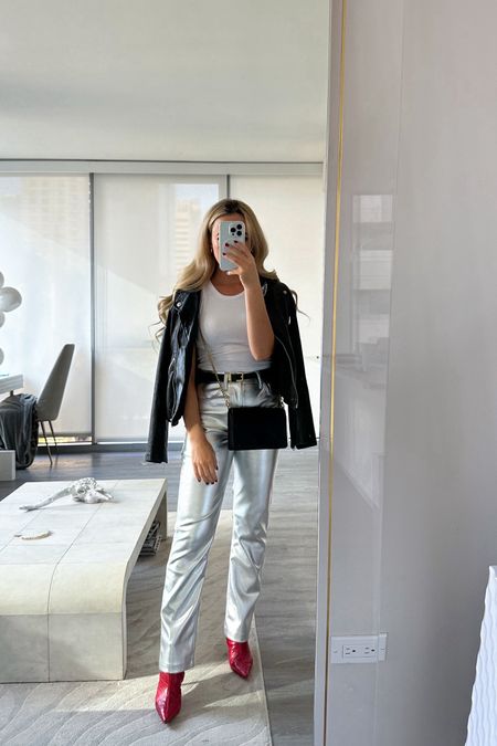 metallic trend
wearing 24short in pants

petite pants 
petite jacket
leather jacket 
Silver pants 
Prada
Holiday party outfit
Party pants
New Year’s Eve outfit 
Going out outfit


#LTKSeasonal #LTKparties #LTKHoliday