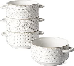 LE TAUCI Soup Bowls with Handles, 20 oz French Onion Soup Crocks, Stackable Soup Bowl Oven Safe f... | Amazon (US)