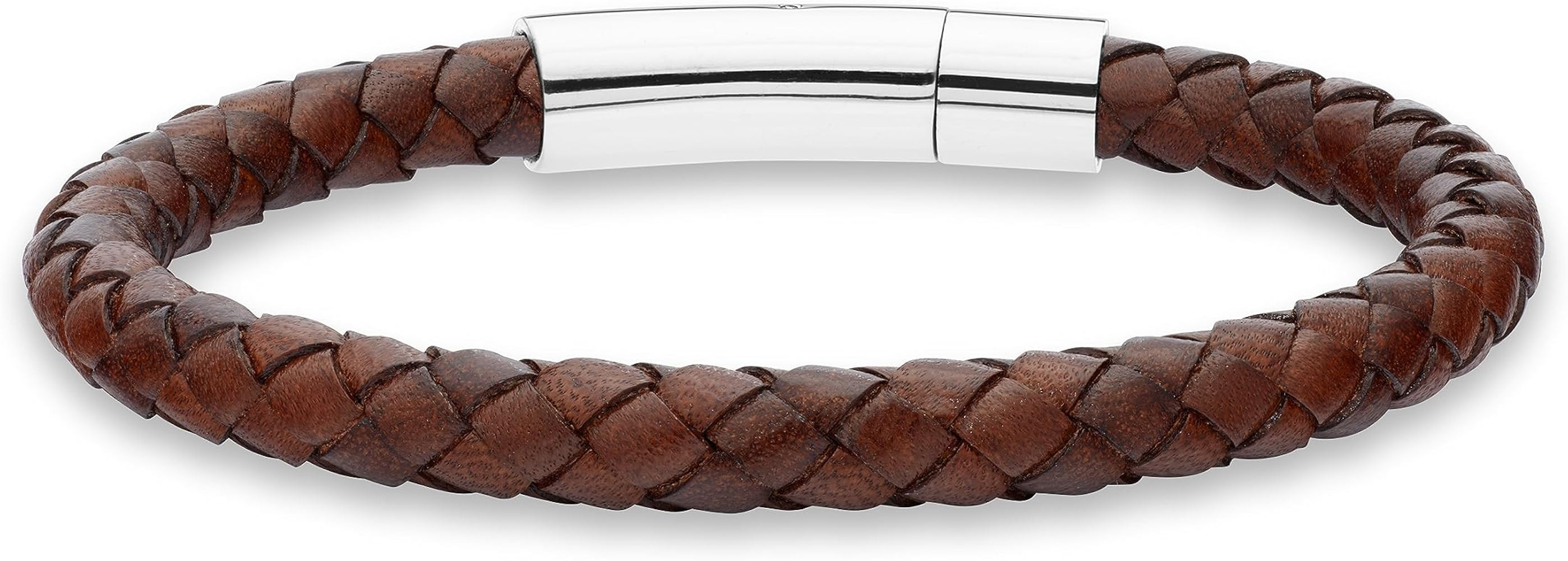 Miabella Genuine Italian Braided Leather Bracelet for Men, Stainless Steel Clasp, Made in Italy | Amazon (US)