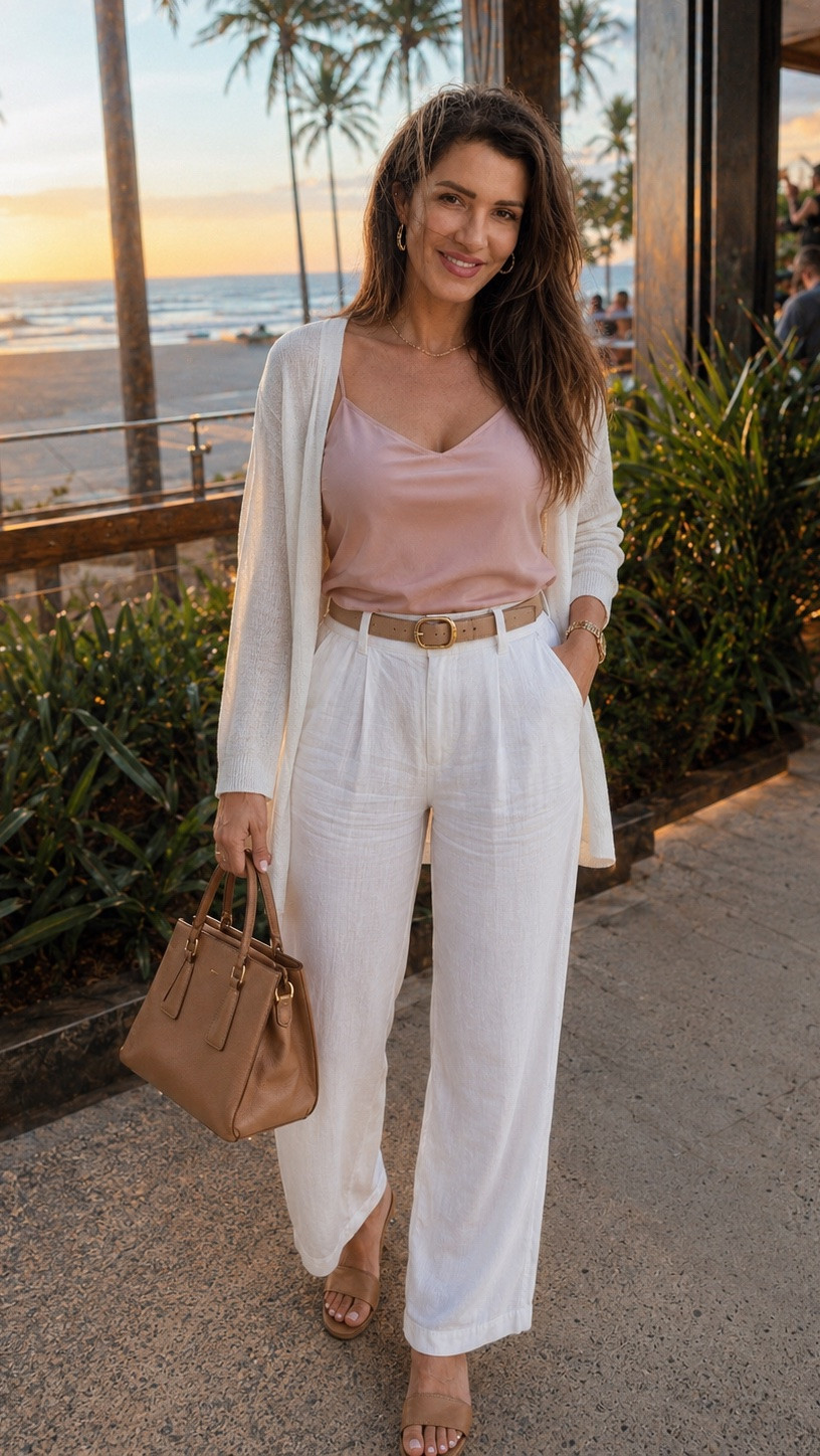 White linen, blush satin, camel accessories, and gold details 🤍✨
An effortlessly chic neutral look that feels polished without trying too hard. Perfect for brunch, errands, vacation dinners, or a sunset stroll by the water ☀️

Shop the full look on my LTK ✨

#LTKStyle
#LTKFashion
#LTKFindsUnder100
#LTKSeasonal
#LTKOver40Style

#LTKMothersDay #LTKdayinmylife #LTKxMadewell