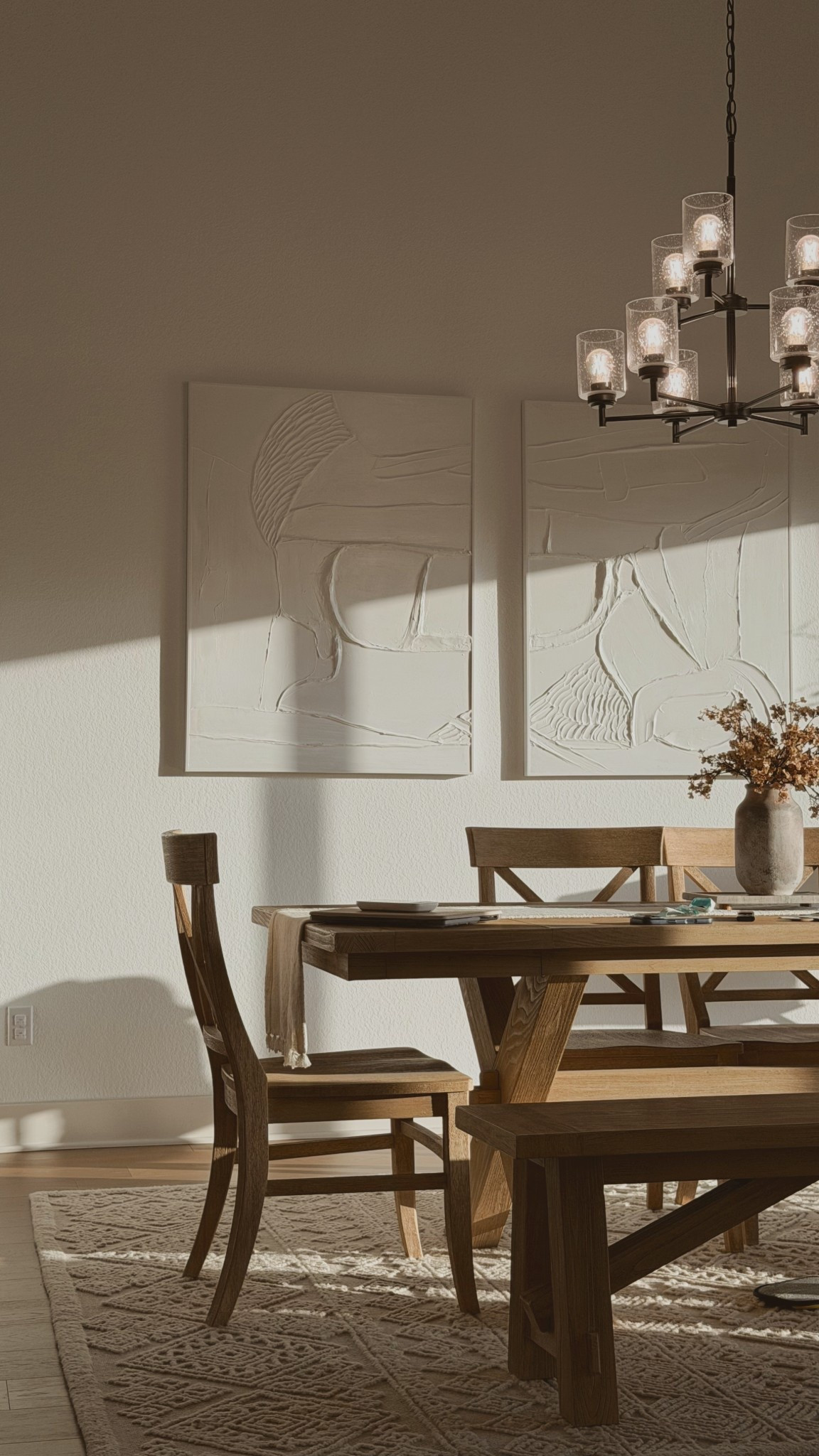 evening sun ☀️ linking what i can in our dining room! pictures- old from etsy, rug- old from rugsusa 