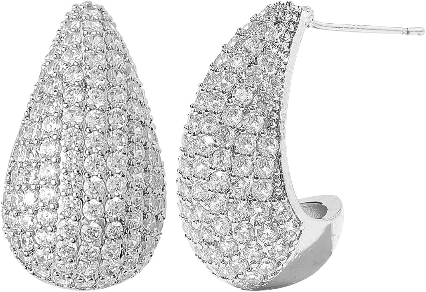 Chunky 18K Gold Plated Hoop Earring Silver Teardrop Earrings for Women Water Drop Lightweight Rhi... | Amazon (US)