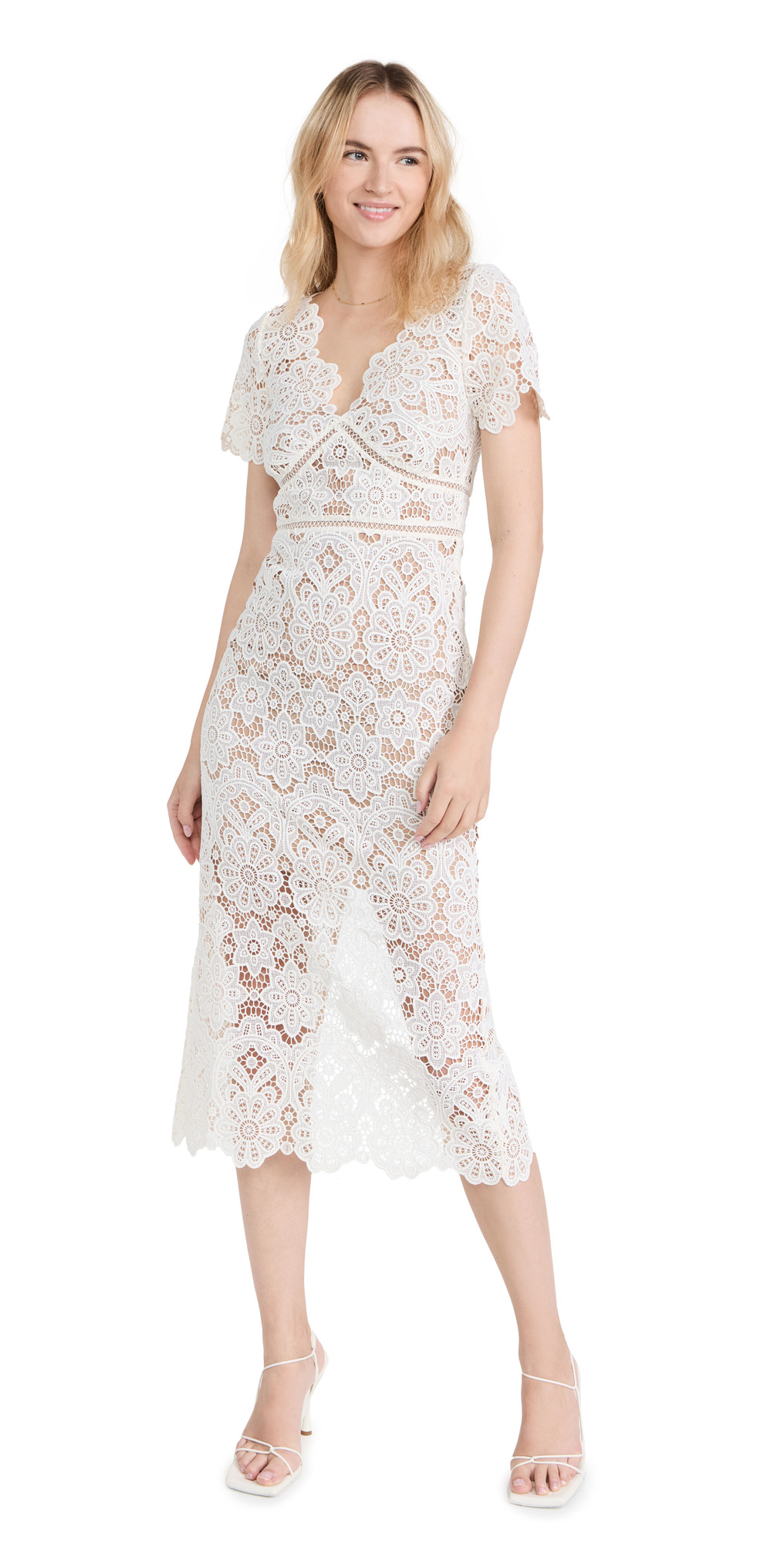 Self Portrait Ivory Floral Guipure Midi Dress | Shopbop