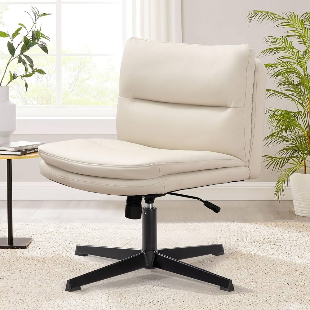 Armless Office Chair No Wheels Wide Office Chair Rocking Mid Back Ergonomic Leather Computer Task... | Amazon (CA)