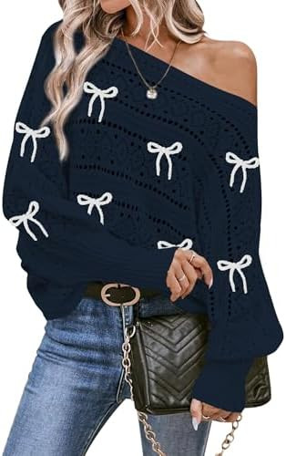 Cakulo Womens Off Shoulder Sweater Top Fall Outfits Fashion 2025 Oversized Knit Batwing Long Slee... | Amazon (US)