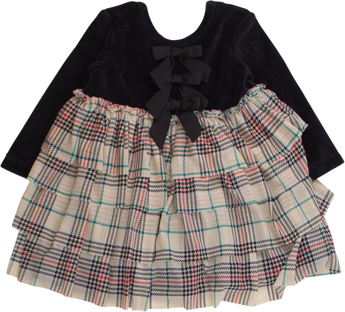 RuffleButts Baby/Toddler Girls Velour & Tulle Long Sleeve Twirl Dress | Amazon (US)