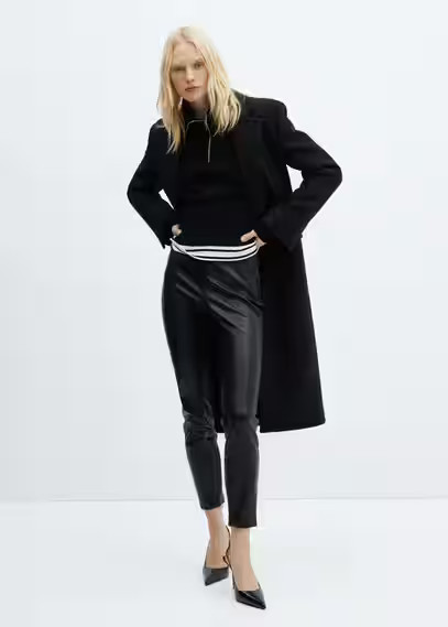 MANGO - Leather-effect leggings with split hems black - L - Women | MANGO (US)