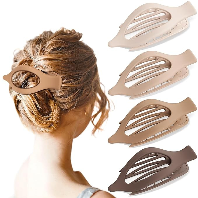 Large Flat Hair Clips [4-Pack 4.7 Inch], French Concord Lay Down Claw Clips for Thick Thin Hair, ... | Amazon (US)
