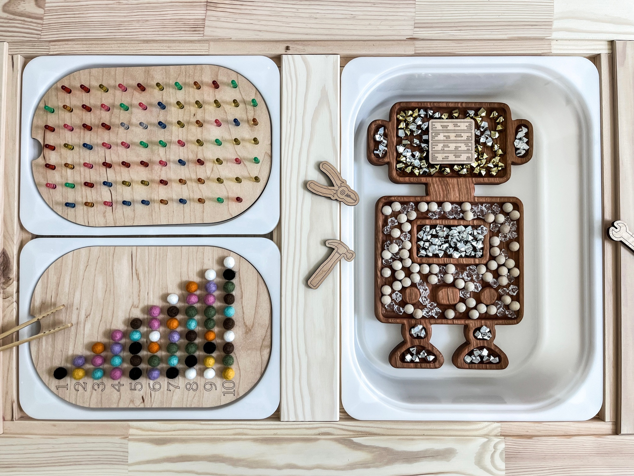 P L A Y / I just set up a little invitation to play “robot programming” for Jade when she gets home from school, & I’m legit excited to get into it 🤖 such a fun & beautiful way to learn 🙌🏻

sensory play | wood trays & toys | flisat inserts | counting | tools | table

#LTKkids #LTKhome #LTKfamily