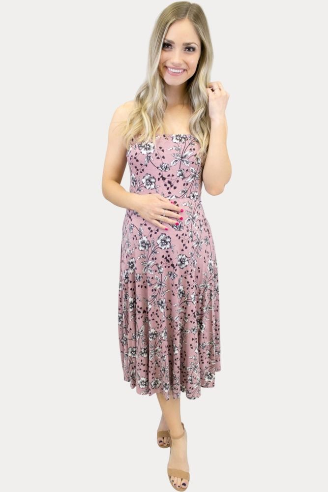 Strapless Mauve Floral Maternity Dress - Sexy Mama Maternity | Sexy Mama Maternity