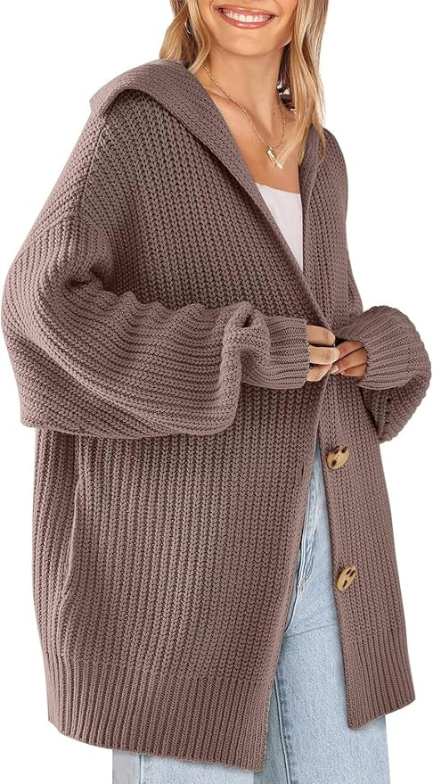 LILLUSORY Womens 2023 Long Sleeve Slouchy Soft Cable Knit Cardigan Open Front Button Chunky Overs... | Amazon (US)